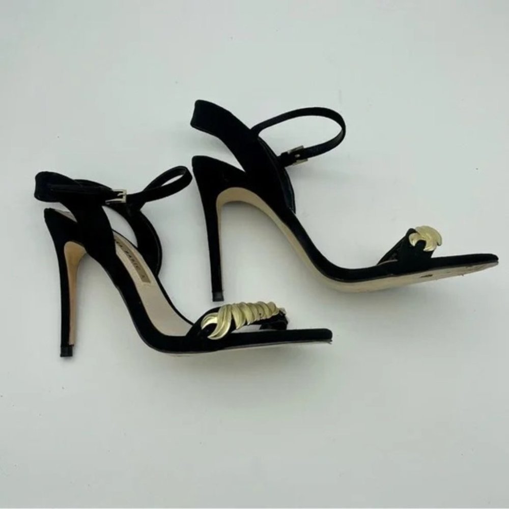 SOLD Zara Black Gold New High Heeled with Chain Sandals, Sz 8/39 - Picture 7 of 11